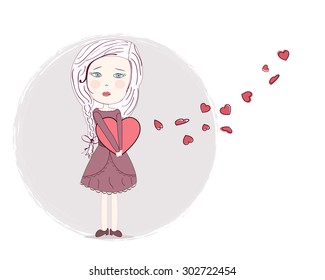 Heart broken sad girl art vector