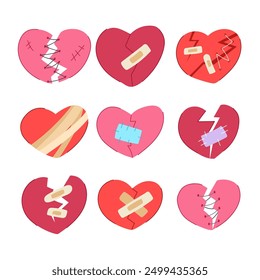 herzzerbrochener Cartoon. rote Scheidung, Heirat Valentine, brechen Herz gebrochen Zeichen. einzelne Symbol, Vektorgrafik