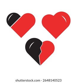 Corazón roto Silueta Vector Negro y Rojo
