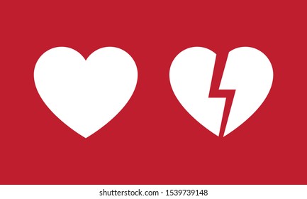 Heart and broken heart simple red and white vector