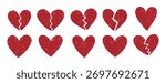 heart and broken heart sketch doodle hand drawn brush textured set. red hearts with texture. Vector illustration