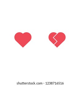 Heart and broken heart vector icon. Vector shape. Heart emoji. Heart sticker. Love symbol Valentine's Day. Element for design logo mobile app interface card or website