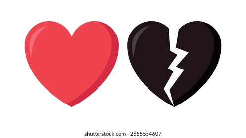 Coração e vetor quebrado no fundo branco