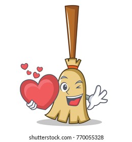 With heart broom character cartoon style