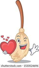 With heart broom isolated in on the mascot