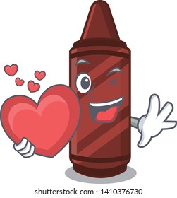 With heart brown crayon in the cartoon column