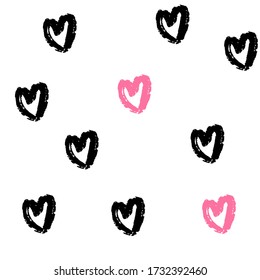 Heart brush calligraphy pattern. Cute, romantic, with love. 