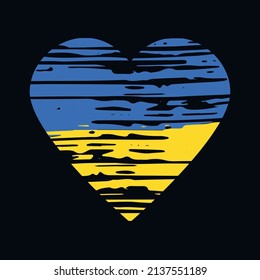 Heart with brush stroke elements, Ukrainian flag colors. Emblem, icon. Glory to Ukraine. Vector illustration.