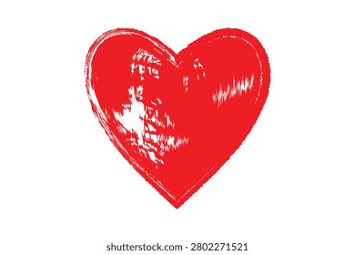 Heart brush stroke icon with distressed hand drawn red paint texture