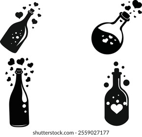 Heart Bubble Bottle Silhouette Bundle.