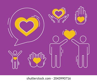 heart bubble and care icons on purple background