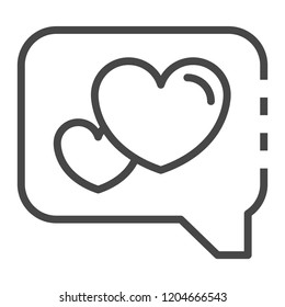 Heart in bubble chat icon. Outline heart in bubble chat vector icon for web design isolated on white background