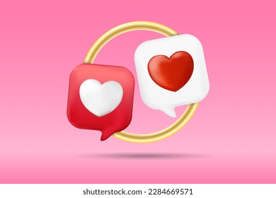 Heart in bubble talk with gold ring background isolated. chat communication relationship wedding vector design.