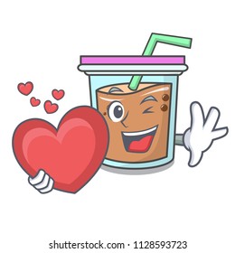 With heart bubble tea mascot cartoon