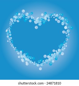 Heart with bubbles on blue background
