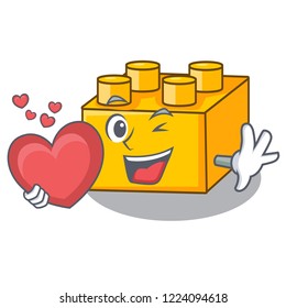 With heart building Blocks toys Isolated on cartoon