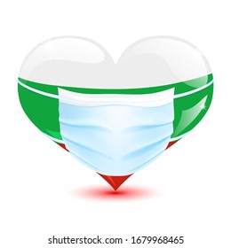 Heart in the Bulgaria flag colors with a medical mask for protection from coronavirus