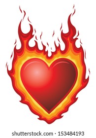 Heart Burn is an illustration of a red heart shape with flames. Could represent heart burn or hot flaming love or passion.