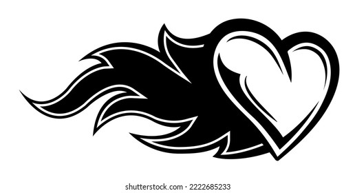 Heart burn silhouette vector graphic flaming heart symbol of love and passion logo and tattoo template heart shape with fire flame car sticker