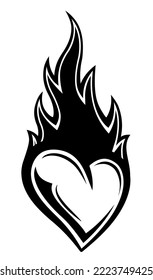 Heart burn silhouette vector graphic flaming heart symbol of love and passion logo and tattoo template heart shape with fire flame car sticker