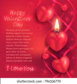Heart burning candle flame Happy Valentine love greeting card ribbon vector