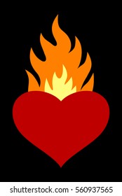 Heart burning fire. Figure in the style of Old School Tattoos