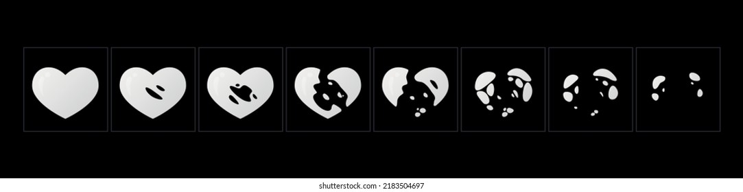 Heart burst animation sprite sheet, explosion of a heart. Heart effect for game, cartoon motion design. Vector illustration art.