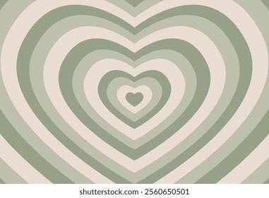 Heart burst background. Valentine's day concentric background. Green heart striped pattern illustration. Vector design for wallpaper, frame, posters, banners, greeting card, wedding, Valentine's day.