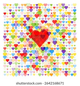 Heart Burst Pattern, vector illustration, lots of colorful hearts showing love diversity concept