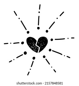 Heart Burst With Sparkling Explosion Monochrome Scribble Doodle Art Radial Isolated On White Background. Comic Cute Art Illustration.