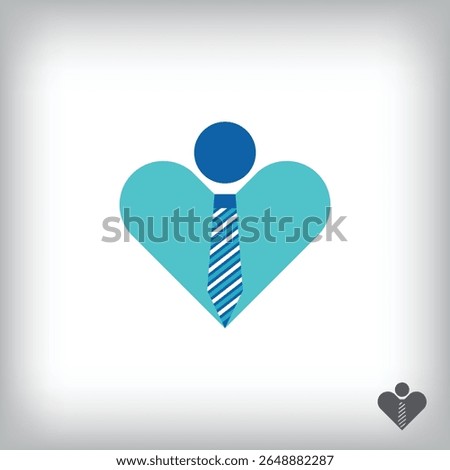 Heart and businessman tie logo. Unique design identity. Geometric flat logo template.
