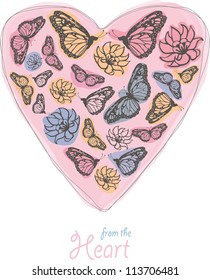  Heart of butterflies and flowers