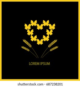 Heart from butterflies on black background.Vector illustration