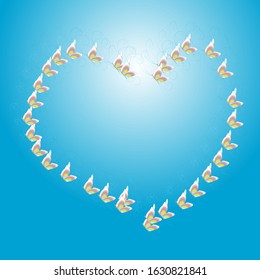 heart of butterflies on blue