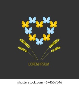 Heart from butterflies on gray background.Vector illustration