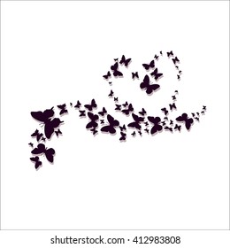 Heart of butterflies pattern on a white background for card acceptance in love, Valentine's Day Valentine's, invitation to a wedding, birthday. Beautiful summer, spring butterfly. Vector illustration