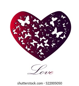 Heart of butterflies pattern on a white background for card acceptance in love, Valentine's Day Valentine's, invitation to a wedding, birthday. Beautiful summer, spring butterfly. Vector illustration