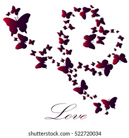 Heart of butterflies pattern on a white background for card acceptance in love, Valentine's Day Valentine's, invitation to a wedding, birthday. Beautiful summer, spring butterfly. Vector illustration