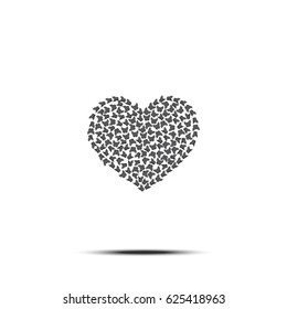 Heart of butterflies. Vector. Love symbol. Valentines Day sign, emblem isolated on white background with shadow.