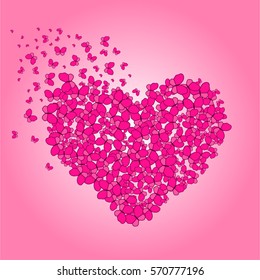 Heart of butterflies. Vector ornamental background for Valentine's Day