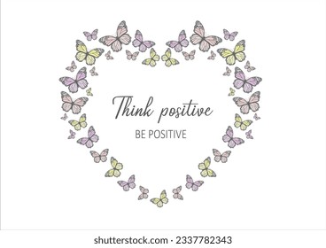 heart and butterfly design hand drawn think positive be positive seamles butterfly