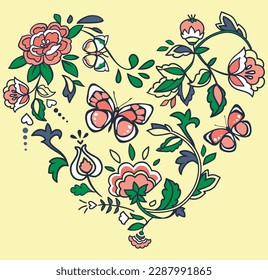 heart butterfly flowers vector, heart, illustration