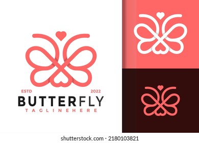 Heart Butterfly Line Logo Design, Brand Identity logos vector, modern logo, Logo Designs Vector Illustration Template