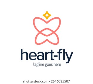 Heart Butterfly logo design vector for maternity style with creative unique concept. Heart line butterfly with star logo.