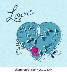 Heart with butterfly, swirls and floral elements