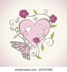 Heart with butterfly vector illustration