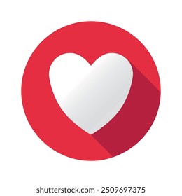 Heart Button Icon with Long Shadow. Red Vector Love.