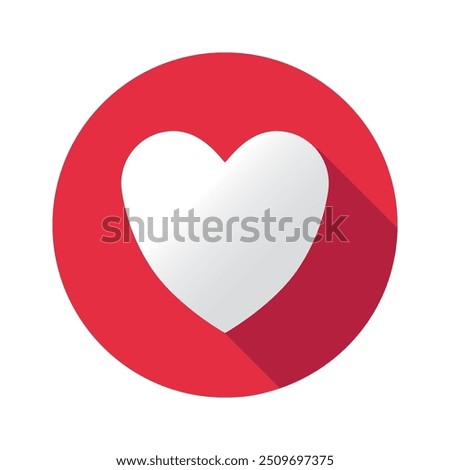 Heart Button Icon with Long Shadow. Red Vector Love.