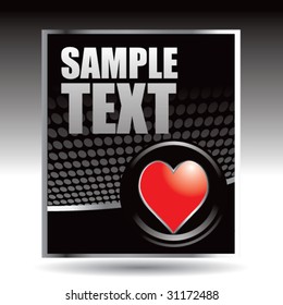 heart button on black halftone banner