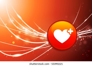 Heart Button on Red Abstract Light Background Original Illustration